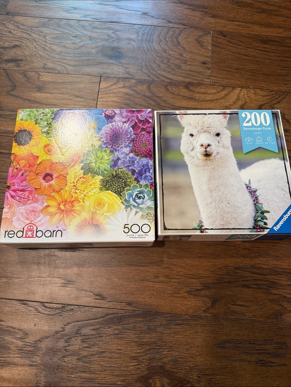 Two puzzles bundle- one colorful flowers 500 piece. One Alpaca/Alpaka 200 piece